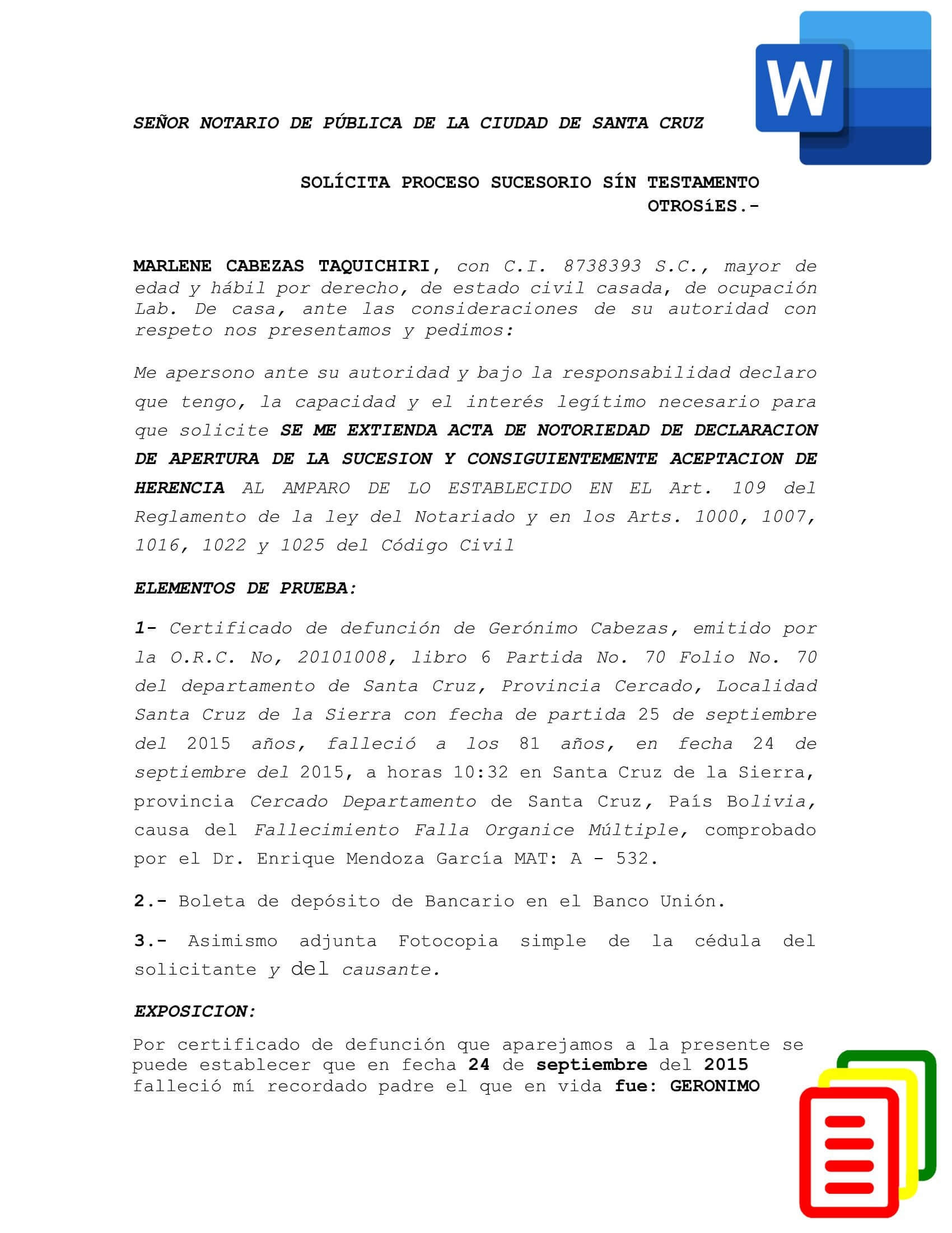 Modelo Declaratoria De Herederos Bolivia Descargar En Word Modelo