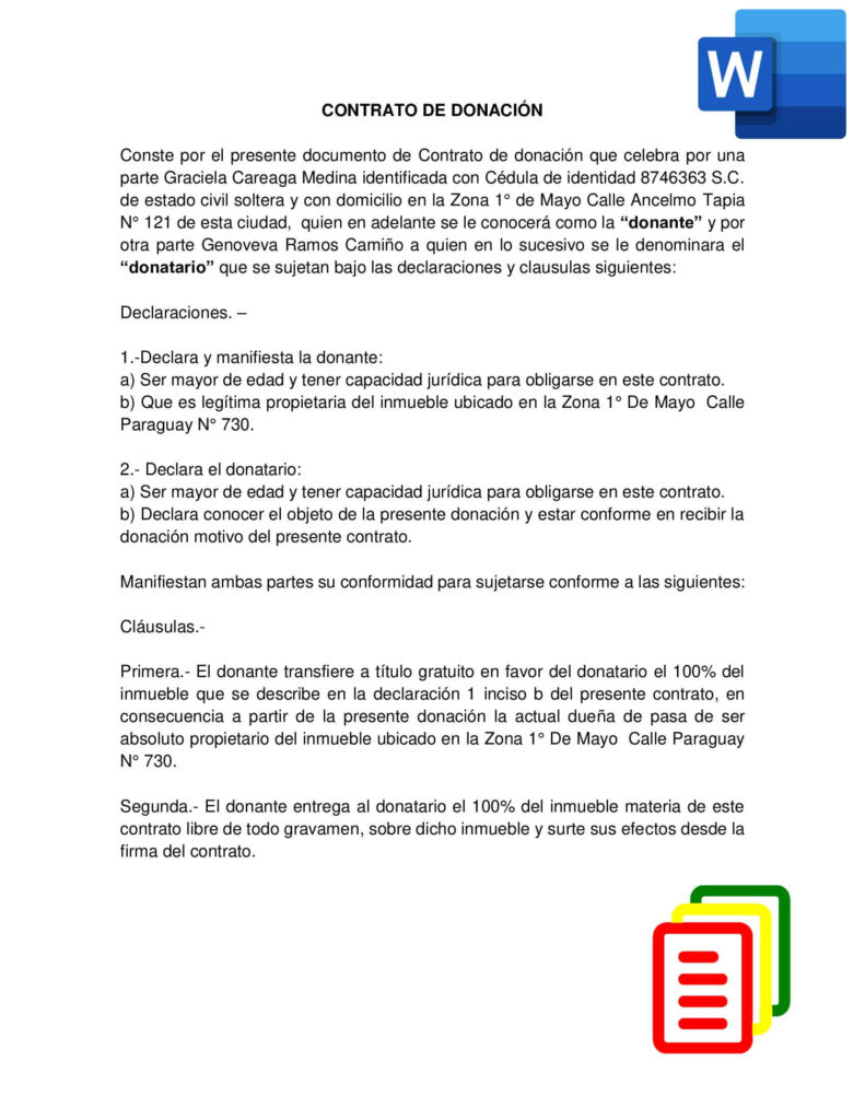 Modelo de contrato de donación Bolivia - Descargar en Word - Modelo  Documento Bolivia