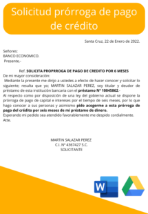 Solicitud de prorroga pago de crédito