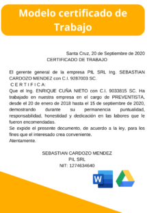 Modelo de certificado de trabajo