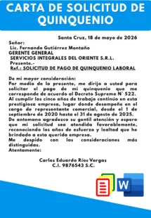 Solicitud de quinquenio Bolivia